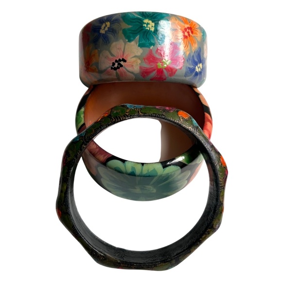 Group of 3Vintage Hand Painted Wood Bangle Bracelets - Picture 11 of 11